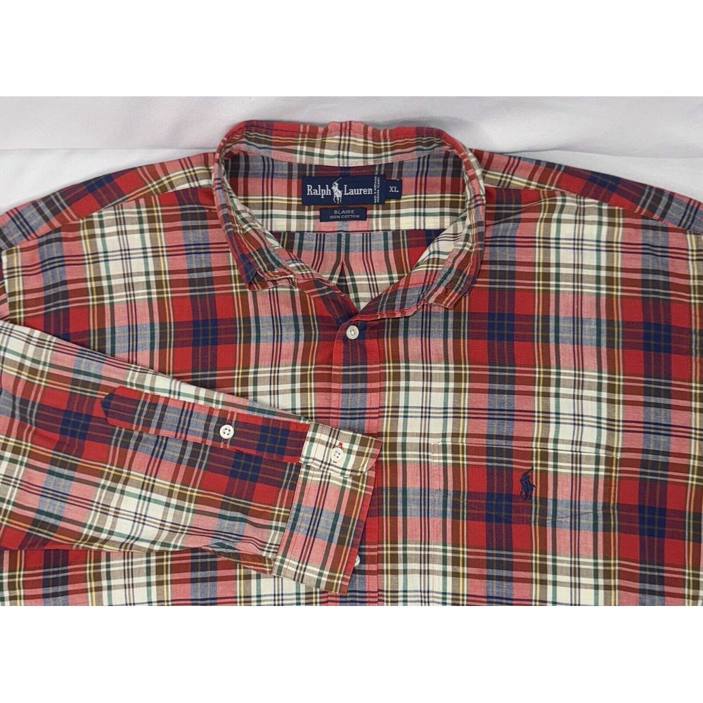 Ralph Lauren Blaire Mens XL Red & Multicolor Plaid Long Sleeve Button Down Shirt